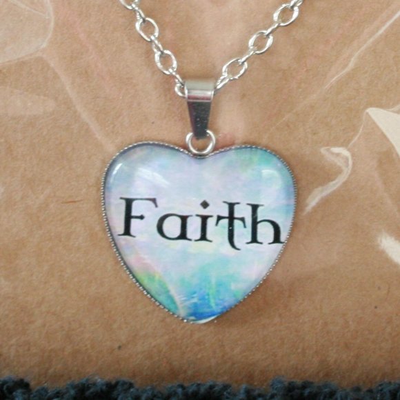 Jewelry - NWOT Faith Heart Shaped Glass Dome Pendant Necklace with Chain